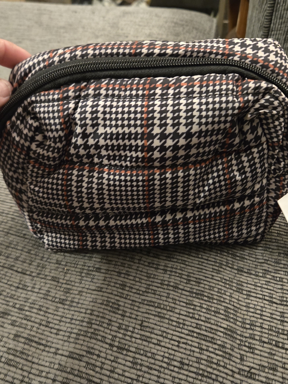 Men's Quilted Houndstooth Travel Toiletry Bag - Black & Brown